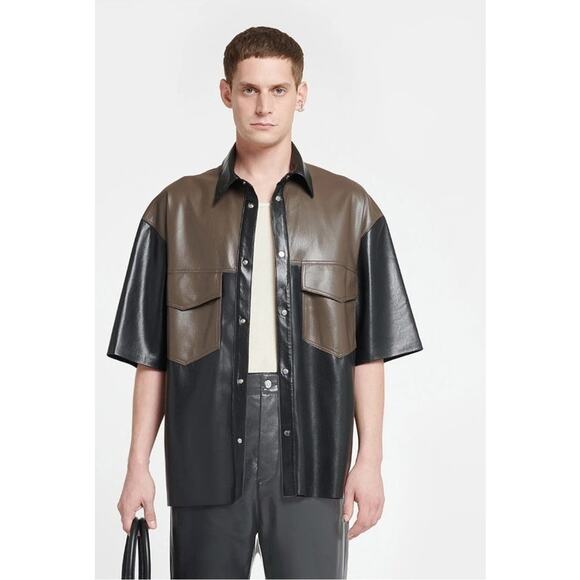 Nanushka Alternative Leather Color Block Shirt Oversized Butter Soft sz M NWOT